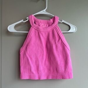 aerie Pink Ribbed Halter Crop Top